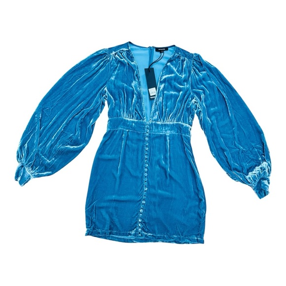 NEON BLONDE Blue Mini Dress with Deep V-Neck - Picture 3 of 8